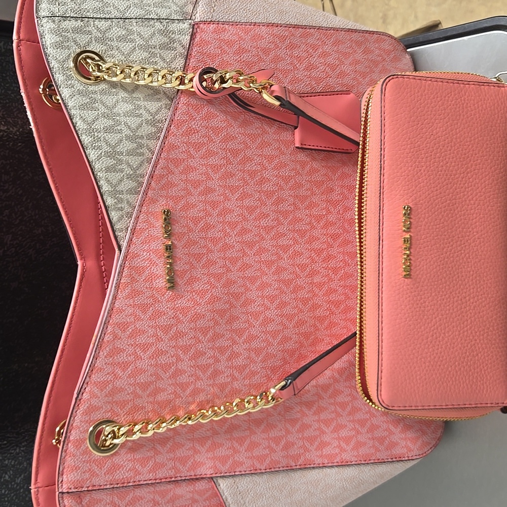 Michael Kors Pink and Cream Tote Bag with Structured Design